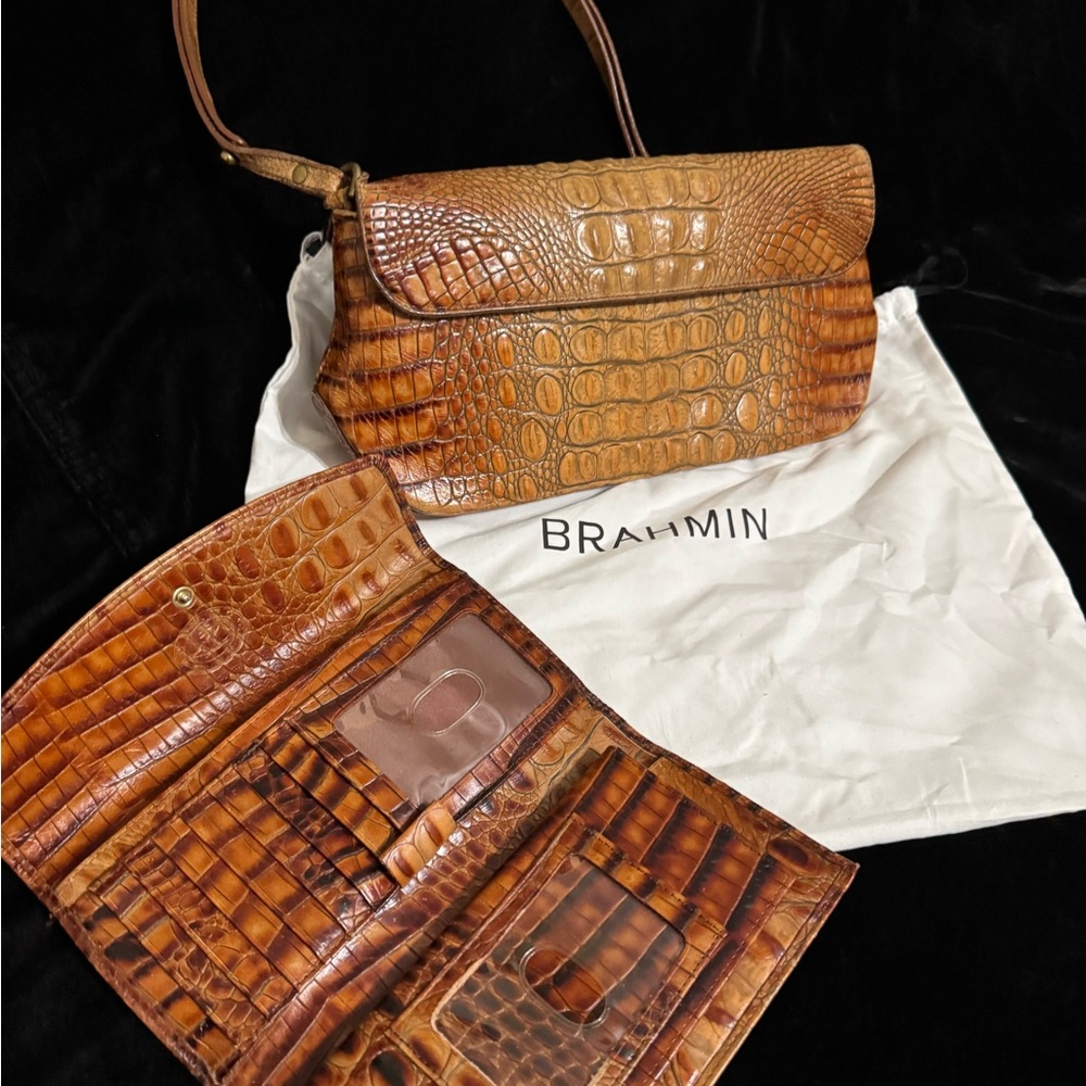 Brahmin Brown Crocodile Embossed Shoulder Bag